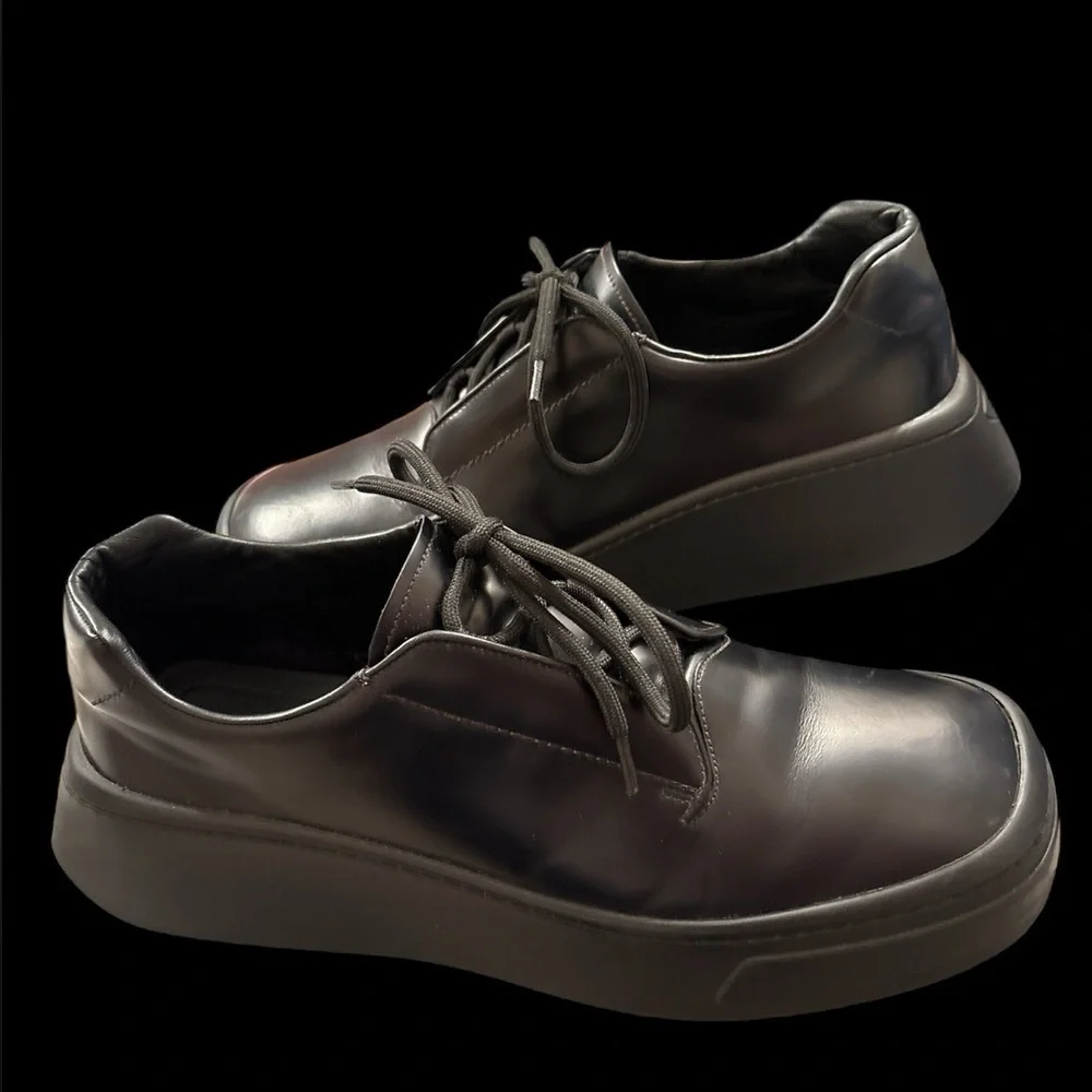 PRADA 2EG312 Chunky Black Leather Men Shoes Sz 11 US Sneakers (Run Very Large)